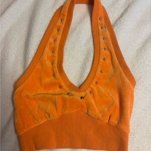 Orange Halter Top with Stud Accents